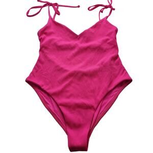 Aqua Sunset Boulevard Tie-Strap One Piece Swimsuit in POP Pink, Size Large, EUC